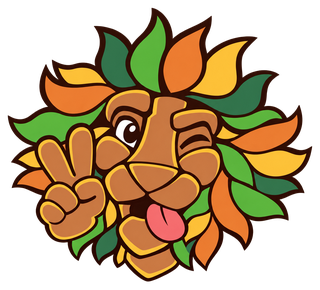 The Dutch-Smart mascot, a lion head with a leafy mane, winking